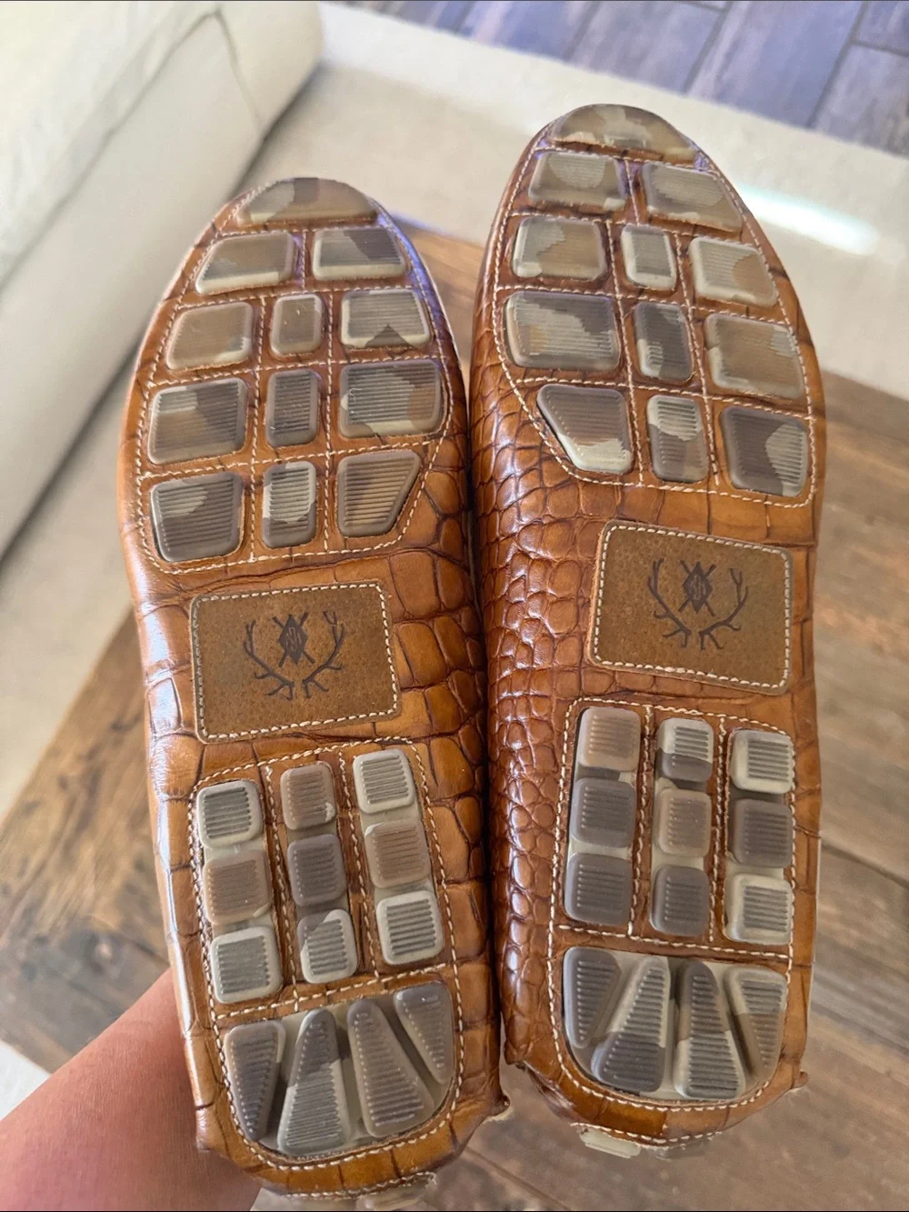 Martin Dingman Brown Croc-Embossed Leather Penny Loafers